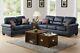 2pcs Modern Black Bonded Leather Sofa Loveseat Set Trimmed In Nickel Finished