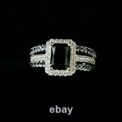 2.00Ct Emerald Cut Simulated Black Diamond Bridal Set Ring 14k White Gold Finish