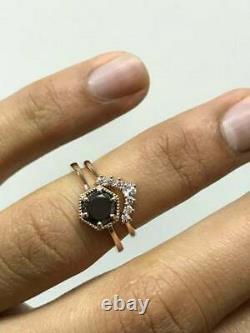 2.00Ct Round Cut Black Diamond Bridal Set Engagement Ring 14K Rose Gold Finish