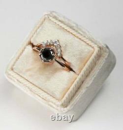 2.00Ct Round Cut Black Diamond Bridal Set Engagement Ring 14K Rose Gold Finish