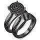 2.05ct Round-cut Real Black Diamond Bridal Set Engagement Ring 10k Gold Finish