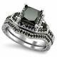 2.15ct Round Cut Black Diamond Engagement Wedding Ring Set 14k White Gold Finish