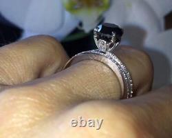 2.20Ct Round Cut Black Diamond Bridal Set Engagement Ring 14K White Gold Finish