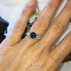 2.20Ct Round Cut Black Diamond Bridal Set Engagement Ring 14K White Gold Finish