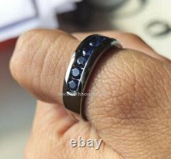 2.20 CT Blue Sapphire His Her Wedding Bands Trio Ring Set 14k Black Gold Finish