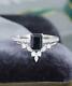 2.20 Ct Emerald Cut Black Diamond Bridal Wedding Ring Set 18k White Gold Finish