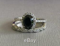 2.25Ct Oval Black Diamond Bridal Set Engagement Ring Solid 14K White Gold Finish