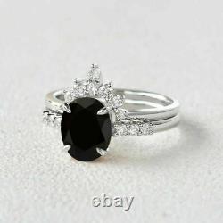 2.30Ct Round Cut Black Diamond Bridal Set Engagement Ring 14K White Gold Finish