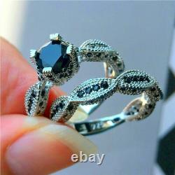 2.35Ct Round Cut Black Diamond Bridal Set Engagement Ring 14K White Gold Finish