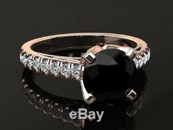 2.3ct Round Black Diamond Bridal Set Ring with Accents Band 14k Rose Gold Finish