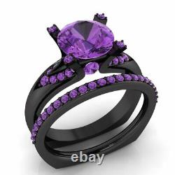 2.40 Ct Purple Amethyst Bridal Wedding Engagement Ring Set 14k Black Gold Finish