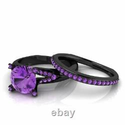 2.40 Ct Purple Amethyst Bridal Wedding Engagement Ring Set 14k Black Gold Finish