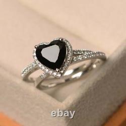 2.45Ct Heart Cut Black Diamond Bridal Set Engagement Ring 14K White Gold Finish