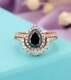 2.45ct Pear Cut Black Diamond Bridal Set Engagement Ring 14k Rose Gold Finish