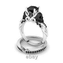 2.50Ct Black Diamond Gothic Skull Engagement Ring Set 14K White Gold Finish