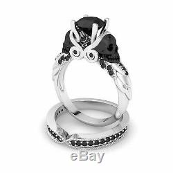 2.50Ct Black Diamond Skull Engagement Wedding Ring Set In 14K White Gold Finish