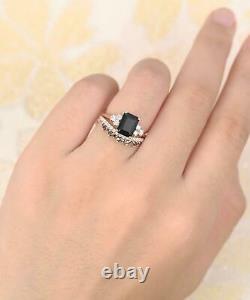 2.50Ct Emerald Cut Black Diamond Bridal Set Engagement Ring 14K Rose Gold Finish