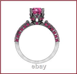 2.50Ct Round Cut Pink Sapphire Bridal Set Engagement Ring 14K Black Gold Finish