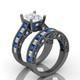 2.50 Ct Princess Cut Diamond Gothic Bridal Set Ring Sterling Silver Black Finish