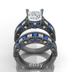 2.50 Ct Princess Cut Diamond Gothic Bridal Set Ring Sterling Silver Black Finish