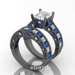 2.50 Ct Princess Cut Diamond Gothic Bridal Set Ring Sterling Silver Black Finish