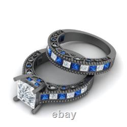 2.50 Ct Princess Cut Diamond Gothic Bridal Set Ring Sterling Silver Black Finish