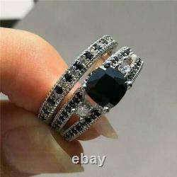 2.60Ct Cushion Cut Black Diamond Bridal Set Engagement Ring14K White Gold Finish