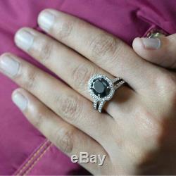 2.65Ct Oval Cut Black Diamond Bridal Set Engagement Ring 14K White Gold Finish