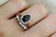 2.65ct Pear Cut Black Diamond Bridal Set Engagement Ring 14k Rose Gold Finish