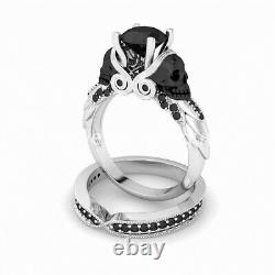 2.75Ct Black Diamond Skull Engagement Wedding Ring Set In 14K White Gold Finish