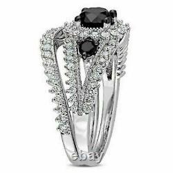 2.75Ct Round Cut Black & White CZ 14K White Gold Finish Wedding Bridal Ring Set