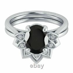 2.80Ct Oval Cut Black Diamond Vintage Bridal Set Ring in 14K White Gold Finish