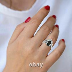 2.80Ct Oval Cut Black Diamond Vintage Bridal Set Ring in 14K White Gold Finish