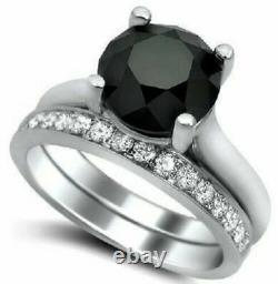 2.80Ct Round Cut Black Diamond Engagement Bridal Ring Set 14k White Gold Finish