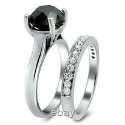 2.80Ct Round Cut Black Diamond Engagement Bridal Ring Set 14k White Gold Finish