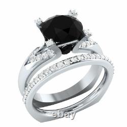 2.81ct Black Diamond 14k White Gold Finish 925 SILVER Engagement Bridal Ring set