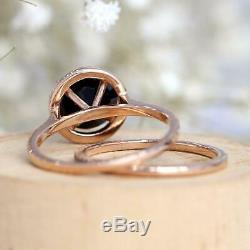 2.90Ct Round Black Diamond Bridal Set Halo Engagement Ring 14K Rose Gold Finish