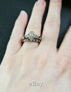 2 Ct Pear Cut Diamond 14K White Gold Finish Halo Engagement Wedding Ring Set