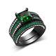 2 Ct Princess Cut Green Emerald Bridal Set Engagement Ring 14k Black Gold Finish