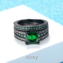 2 Ct Princess Cut Green Emerald Bridal Set Engagement Ring 14k Black Gold Finish