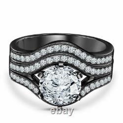 2 Ct Round Cut Diamond Engagement Wedding Bridal Ring Set 14K Black Gold Finish