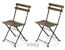 2 PACK French Bistro Style Folding Metal Chair Set with Slated Natural Wood Finish
