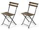 2 Pack French Bistro Style Folding Metal Chair Set With Slated Natural Wood Finish