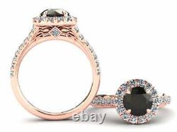 2ct Round Cut Black Diamond Engagement Ring Halo Bridal Set 14k Rose Gold Finish