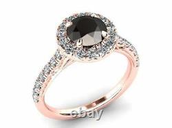 2ct Round Cut Black Diamond Engagement Ring Halo Bridal Set 14k Rose Gold Finish