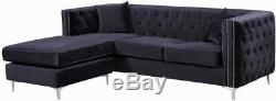 2pc Sectional Sofa Set Black Velvet Finish Contemporary Living Room Furniture