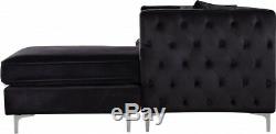 2pc Sectional Sofa Set Black Velvet Finish Contemporary Living Room Furniture