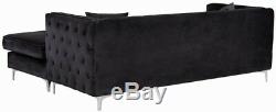 2pc Sectional Sofa Set Black Velvet Finish Contemporary Living Room Furniture