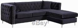 2pc Sectional Sofa Set Black Velvet Finish Contemporary Living Room Furniture