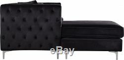 2pc Sectional Sofa Set Black Velvet Finish Contemporary Living Room Furniture